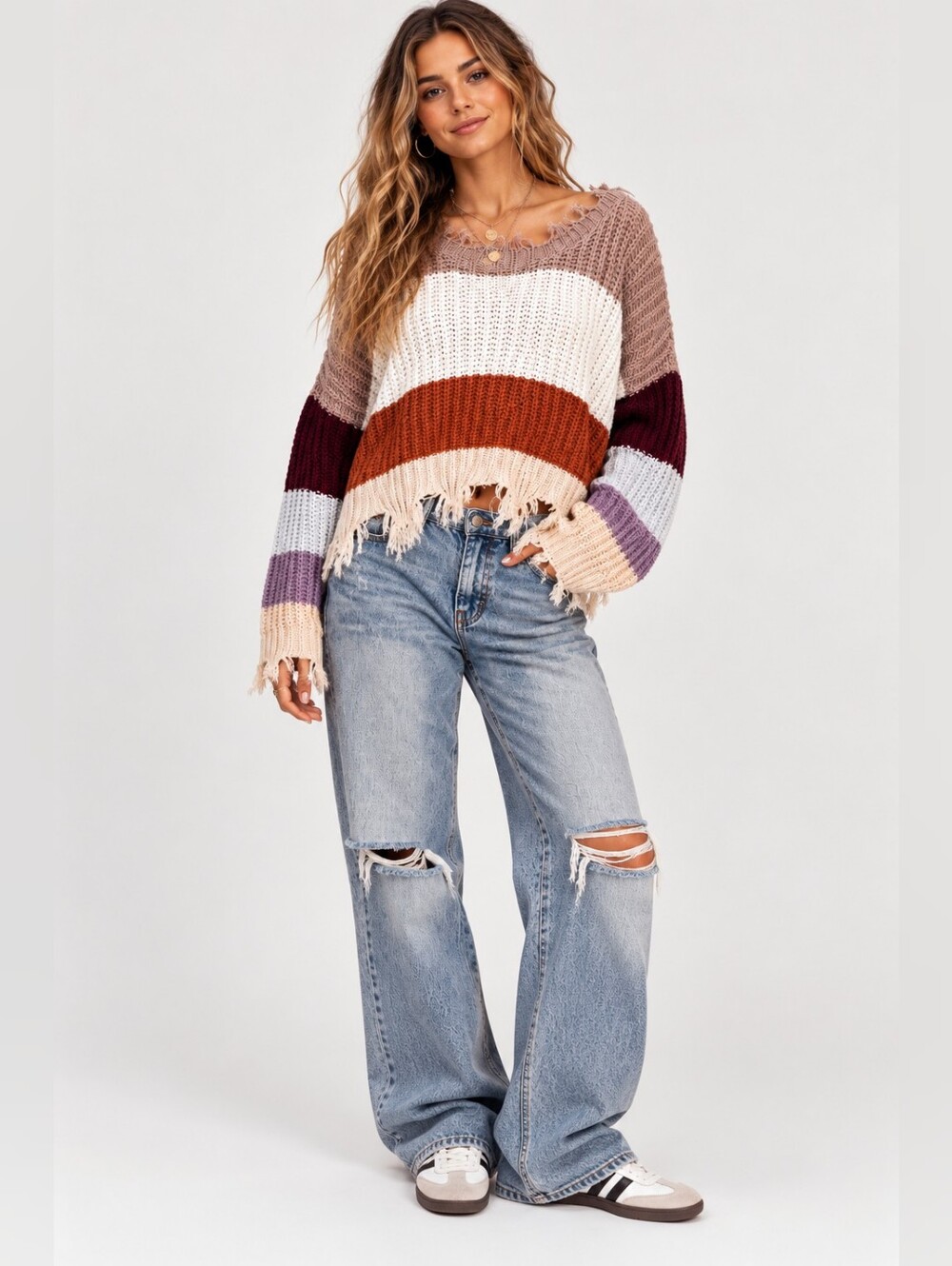 Pants Store Distressed Colorblock Cropped Sweater S/M Oversized Indie Grunge